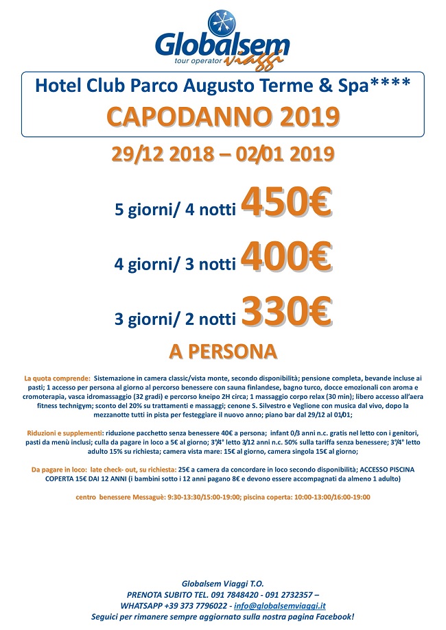 CAPODANNO 2019 Hotel Club Parco Augusto Terme&Spa****